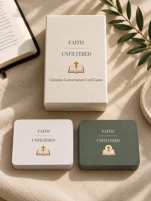 Faith Unfiltered product post showing the box, light deck, green deck, and what's inside